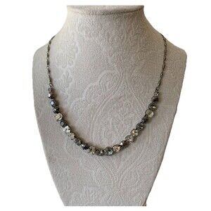 Sorrelli Faceted Crystal Necklace 16”-20"L Gunmetal Antique-Inspired Signed EUC